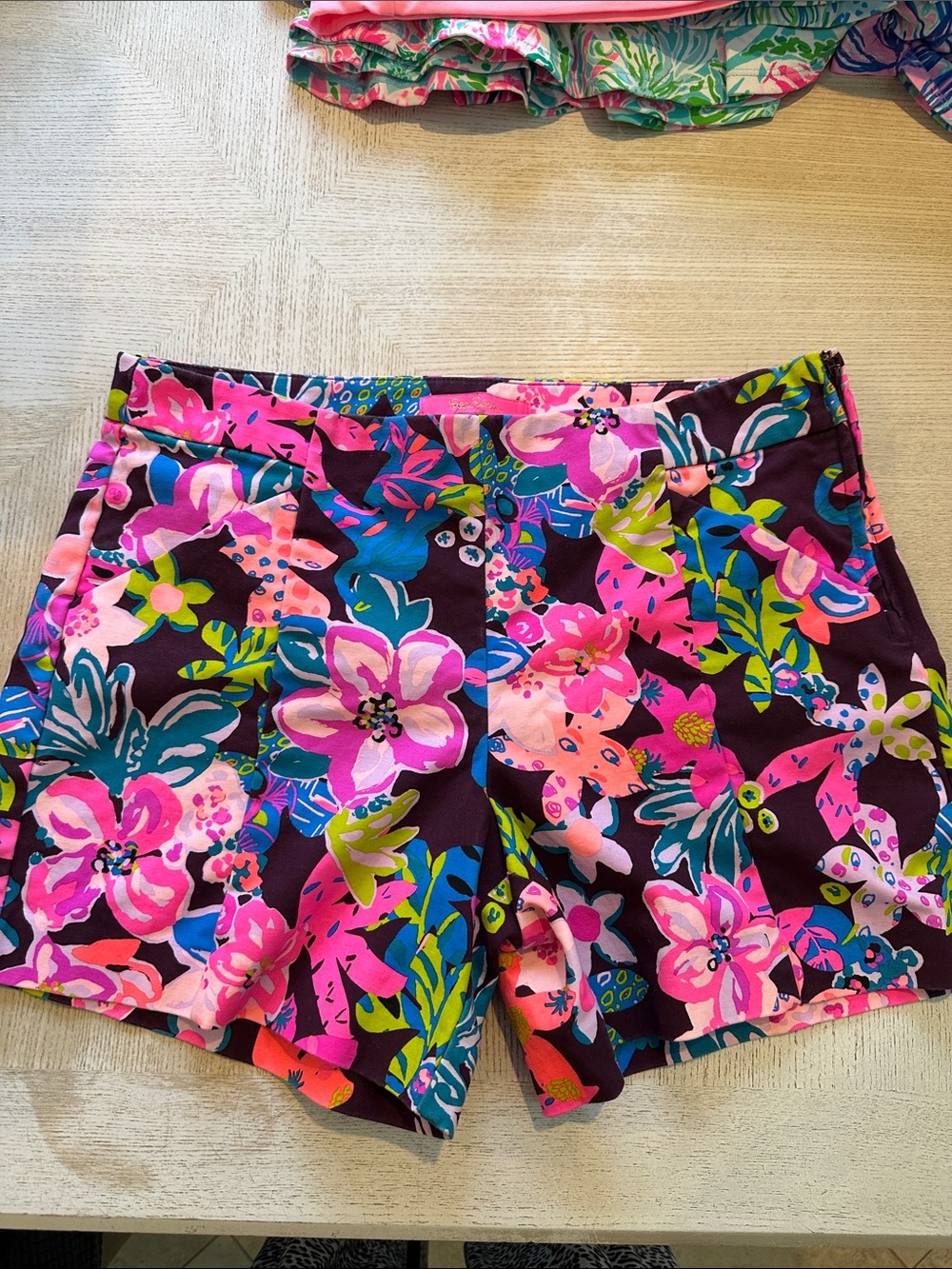 Lilly Pulitzer Vibrant Floral Stretch Bermuda Shorts in Pink and Purple
